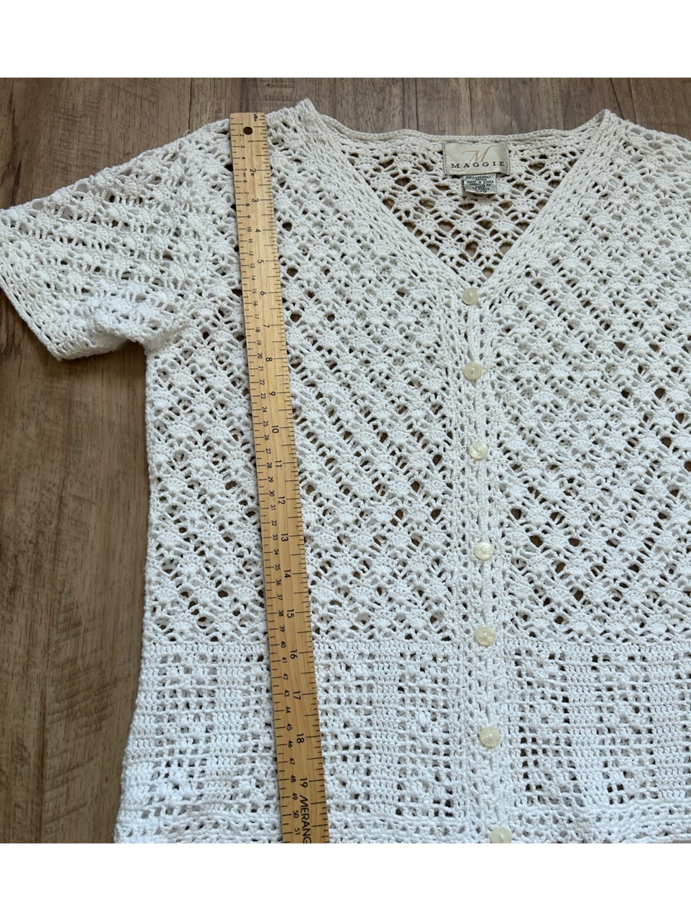 Vintage 100% cotton White Crochet Button-Front Women's Top summer neutral - Picture 4 of 8